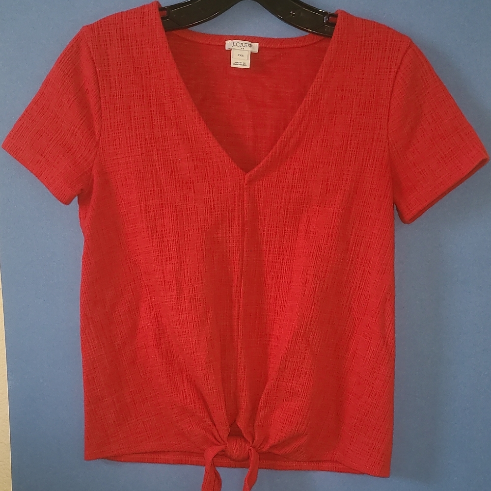 JCrew Factory V Neck Textured Tie- Front Short Sleeve Tie-Front Top